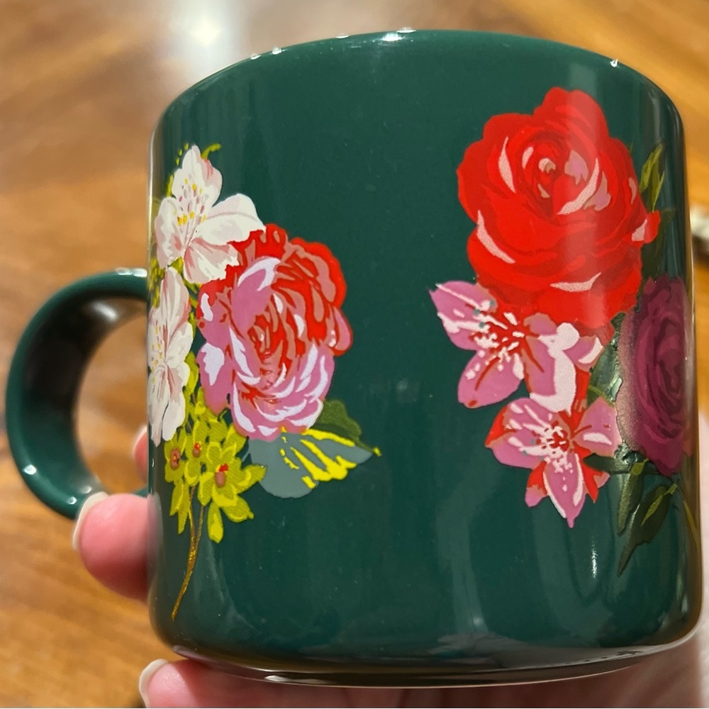Starbucks Mug Floral Green Ceramic Holiday 2018 12 oz Bando Red & Pink Rose - Picture 3 of 11